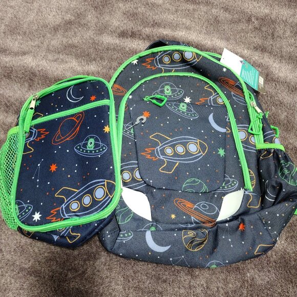 CRCKT Kids 2 Piece Backpack Set W Lunch Bag , Space Rocket Pattern New - Picture 1 of 7